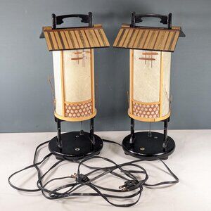 Pair Vintage Japanese Table Lamps 15" tall, bedside light, Enshū Andon Lanterns